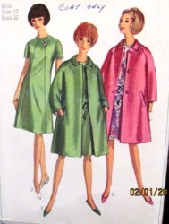 6933 SIMPLICITY 1966 LINED COLLAR BUTTON COAT, A-DRESS PATTERN 12, 14,  & 20